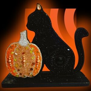 Black Cat and Pumpkin beaded Halloween  novelty statue
